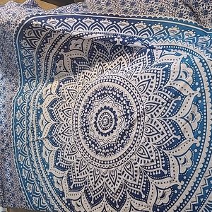 New! Vibrant turquoise Blue Indie mandala paisley fabric tapestry Made in India